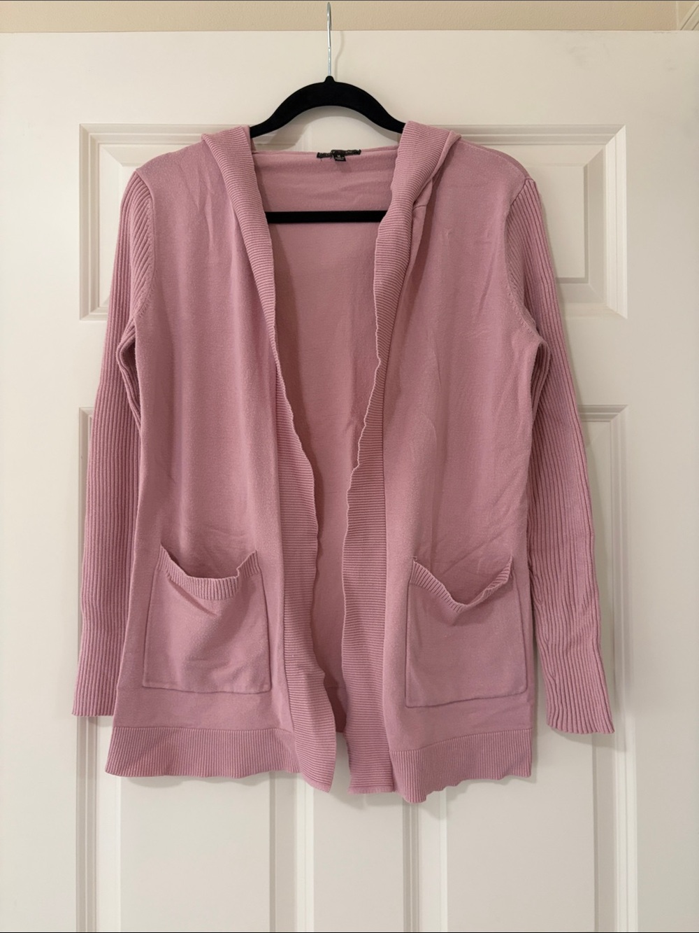Lightweight Hooded Open-Front Cardigan in Dusty Rose